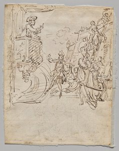 Undertøysbutikk og samtale (verso) av Gabriel de Saint Aubin