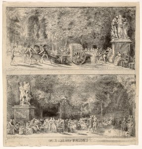 Scener fra Tuileriene: Stolene og vannvognen, 1760, retusjert 1763 av Gabriel de Saint Aubin