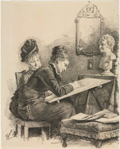 To kvinner som skisserer en skulptur, 1878. av Gabriel von Hackl