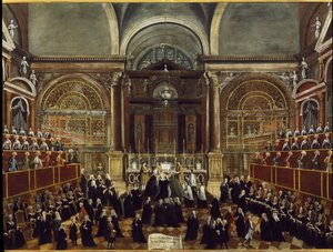 Seremoni for å ta en kjole av en nonne i San Lorenzo-kirken i Venezia Detaljmaleri av Gabriele Bella (1730-1799) 1789 Dim 94x148 cm Venezia Fondazione "" Querini Stampalia""