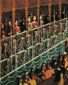 Italia, Veneto, Venezia, Måltid på San Benedetto Theatre til ære for Dukes of North, nærbilde av Gabriele Bella
