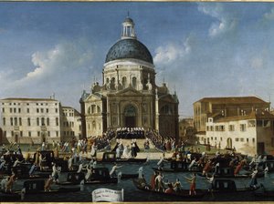 Bryllupet til en adelig dame i Santa Maria della Salute (Ekteskap til en adelig dame i Venezia i Santa Maria della Salute) - Maleri av Gabriele Bella (ca. 1730-1799), 94x148 cm. Venezia, Querini Stampalia Foundation av Gabriele Bella