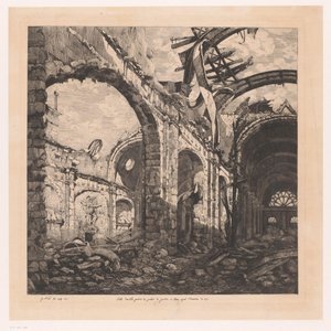 Ruïne van de Salle des Pas Perdus i Paris med varebil fra 1871 Salle des pas perdus av Palais de Justice i Paris etter brannen i 1871 (tittel på objekt)