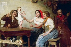 First Steps, av Gaetano Bellei (1857-1922), olje på lerret, 55x82,5 cm