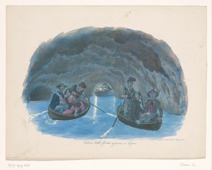 Figurer på robåter i den blå grotten på Capri Interno della Grotta azzurra a Capri (tittel på objekt)