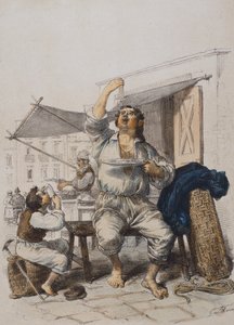 Mangia Maccaroni (Eaters of pasta), av Gaetano Dura (1805-1878), gravering, Italia