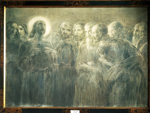 Kristus blant apostlene, av Gaetano Previati (1852-1920), kull på lerret av Gaetano Previati