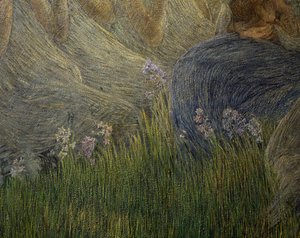 Gress og blomster, detaljer fra The Maternity av Gaetano Previati