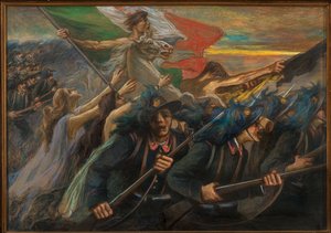 Trento og Trieste, The Charge of the Bersaglieri (riflemen) (olje på lerret) av Gaetano Previati