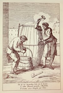 Coopers at work, Gravering av Gaetano Gherardo Zompini (1700-1778) fra The arts of everyday life in the city of Venezia, Italia av Gaetano Zompini