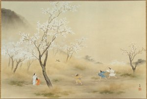 No-asobi (Playing in the Field), ca. 1905 (blekk og farger på papir) av Gaho Hashimoto