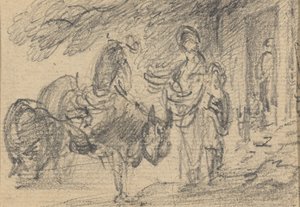 Figurer og hester nær en døråpning av Gainsborough Dupont