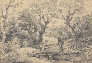 Landskap med figur på gangbro av Gainsborough Dupont