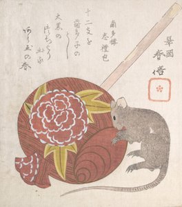Mallet of Daikoku, en av lykkegudene, og en rotte, sannsynligvis 1828.