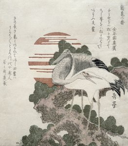 Crane (Tsuru) fra serien 2 design av Cranes and Turtles, 1818-30 (treblokkgravering)