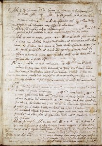 Side med "" Sidereus Nuncius"" der Galileo navngir de fire stjernene som Medicea Sidera eller Pianeti Medicei (Medicanske planeter): manuskript av den italienske astronomen og fysikeren Galileo Galilei dit Galilee (1564-1642) skrevet for Cosimo de Medicis 