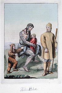 Et Chukchi-par med barna sine, illustrasjon fra 