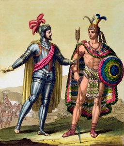 Møtet mellom Hernando Cortes og Montezuma II, Mexico, 1519 c1820-1839