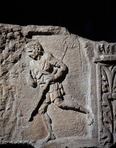 Art Gallo Romain: stele som representerer en gladiator. 50 f.Kr.-100 e.Kr. Metz. Museum of Fine Arts av Gallo Roman