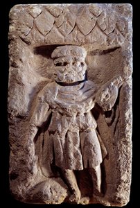 Gallo-romersk kunst: tricefale divinitter eller Merkur har tre hoder. Relieff på stein. 1. århundre f.Kr. - 5. århundre e.Kr. Paris, Musee Carnavalet av Gallo Roman