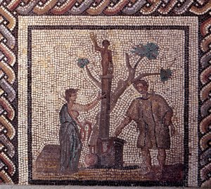 Gallo Roman Art: mosaikkbelegg som representerer en rustikk kalender. Offerscene i Ceres og Apollo. Slutt 2., begynnelsen av 3. århundre etter JC. Fra Saint-Romain-en-Gal (Rhône). Saint Germain en Laye, Nasjonalmuseet for arkeologi av Gallo Roman