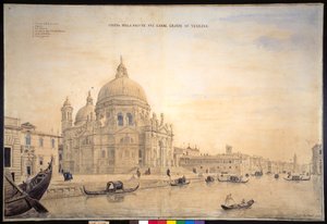 Chiesa della Salute, Canal Grande, Venezia (penn og blekk med akvarell på papir) av Gaspar van Wittel