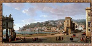 Utsikt over Chiaia-distriktet, Napoli - Maleri, slutten av 1600- og 1700-tallet av Gaspar van Wittel