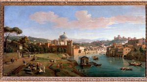 Utsikt over Verona og bredden av Adige-elven - Maleri, slutten av 1600- og 1700-tallet av Gaspar van Wittel