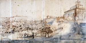 Villa Medici i Roma (blyant og akvarell på papir) av Gaspar van Wittel