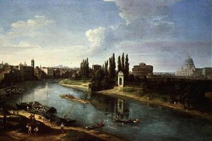 Utsikt over elven Tiberen i Roma, fra nord (par 68187) av Gaspar van Wittel
