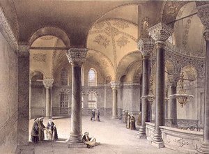 Haghia Sophia, plate 14: Oriental Gallery, gravert av Louis Haghe (1806-85) utgitt 1852 (litho) av Gaspard (after) Fossati