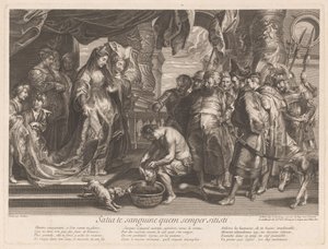 Thomiris dypper hodet til Cyrus i en skål med blod av Gaspard Duchange (attributed to)
