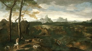 Landskap med en gjeter og geiter, ca. 1635.