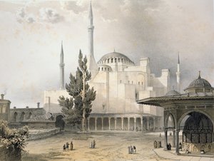 Gårdsplassen til Hagia Sophia (plate 15), gravert av Louis Haghe (1806-85) publisert 1852