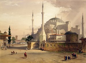Hagia Sophia, plate 17: utvendig utsikt over moskeen, gravert av Louis Haghe (1806-85) publisert 1852