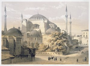 Hagia Sophia, plate 19: utvendig utsikt over moskeen, gravert av Louis Haghe (1806-85) publisert 1852