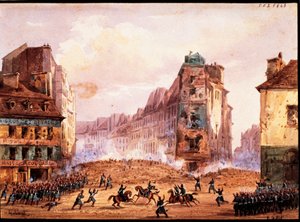 Scene fra 1848 Revolution, Culture Sainte Catherine Street barrikaden i februar måned, av Gobaut, Frankrike av Gaspard Gobaut