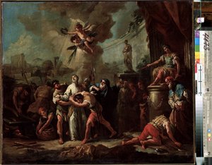 ""Le martyre de saint Laurent de Rome"" (The Martyrdom of Saint Lawrence) Maleri av Gaspare Diziani (1689-1767) 1700-tallets Eremitagemuseum, Saint Petersburg (Saint-Petersbourg)