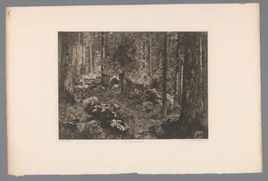 Boslandschap Grantrærne til Doubs (tittel på objekt) Frankrike etsen uit 1876 (serietittel) Etsning i 1876 (serietittel) av Gaston Coindre