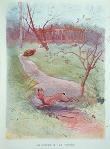 Haren og skilpadden, illustrasjon fra fabler av Jean de la Fontaine (1621-95) tidlig på 1900-tallet