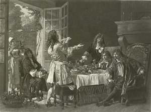 En middag i huset til Moliere i Anteuil (gravyr)
