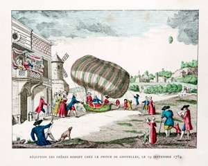 Mottakelse av Robert Brothers av prinsen av Ghistelles i 1784, 1887 av Gaston Tissandier