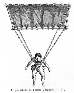 Fallskjermen til Fauste Veranzio, 1617, 1887 av Gaston Tissandier