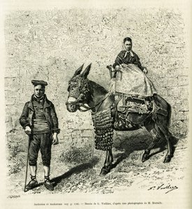 Andorra og Andorra. Gravering av G.Vuillier, for å illustrere historien Le val d