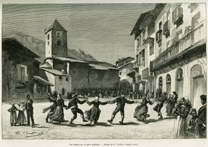 Danser på torget. Gravering av G.Vuillier, for å illustrere historien Le val d