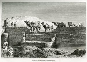 Reservoaret til Abdallah (Saudi-Arabia). Gravering av G.Vuillier, for å illustrere historien "" pelerinage au Nedjed, den arabiske rasens vugge"", av Lady Anna Blunt, i 1878-1879, publisert i Tour du monde, under ledelse av Edouard Charton (1807- 18 av Gaston Vuillier