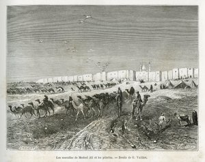 Veggene til Meshed Ali (Ali Ibn Abi Talib, død i 661, fetter, disippel og svigersønn til Muhammed (570-632)) ligger i moskeen i Najaf (Irak) og pelerinene samles for å feire den første og far til alle imamer. Gravering av G.Vuillier, til il