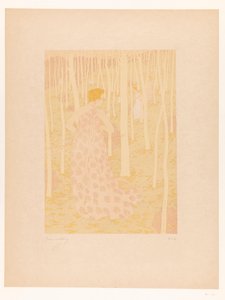 Kvinner på jakt i en skog Chasseresses (original tittel) av Gaston de Latenay (signed by artist)