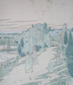 Ulysses møter gudinnen Minerva forkledd som en jente med en mugge, illustrasjon fra bok 6 av Odyssey, oversatt av Lecomte de l