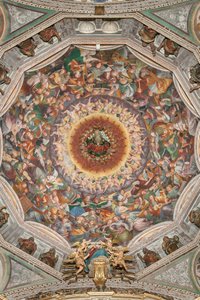Assumption of the Blessed Virgin, kjent som "The Choir of Angels playing music", Dome of the transept, fra 1534 (fresco) av Gaudenzio Ferrari